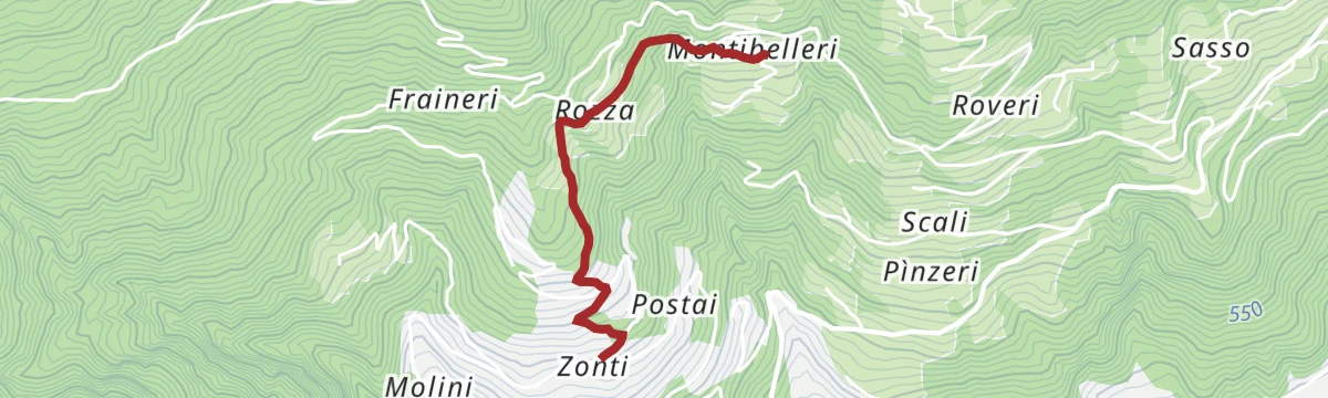 Route map: Collegamento strada Castagno: da Maso Zonti a Maso Montibelleri